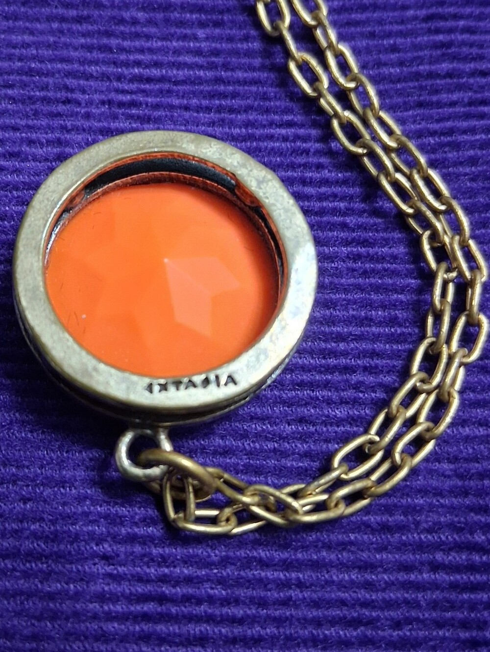 Vintage EXTASIA Intaglio Cameo Necklace Orange Coral Opaque Glass Artisan Made - Picture 3 of 14